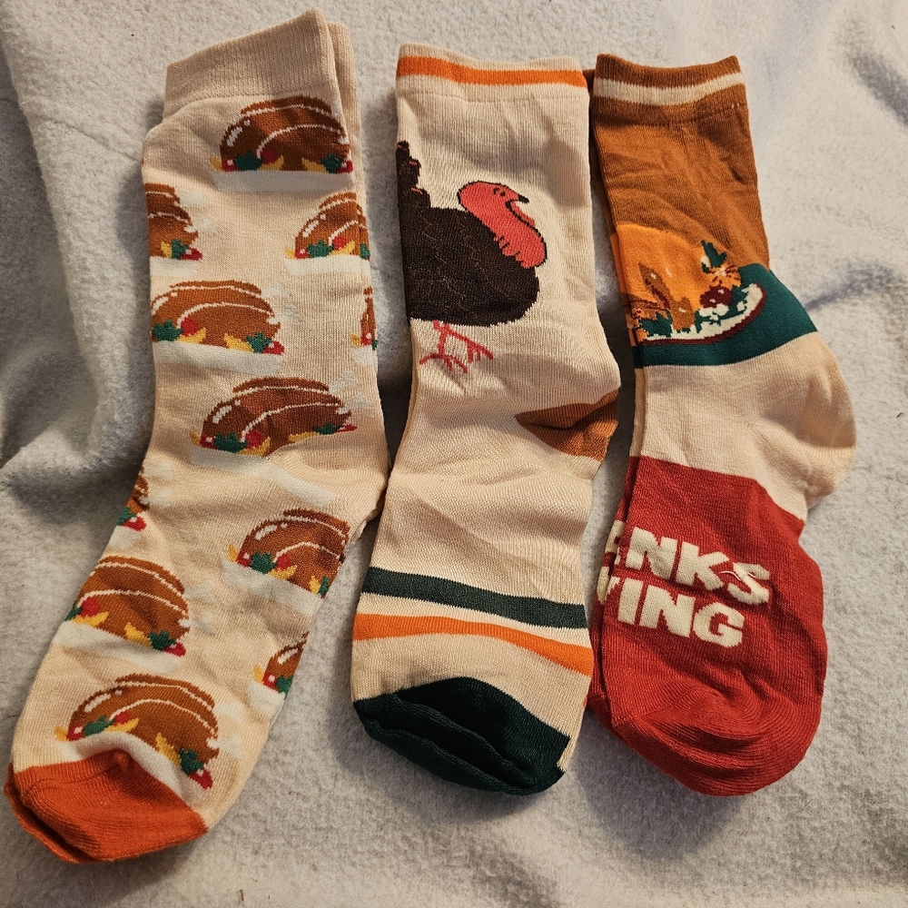 Set Of Three Fall Thanksgiving Turkey New Socks